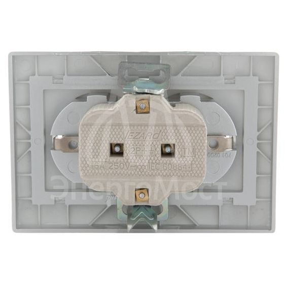 Розетка 2-м СП Мира керам. с заземл. метал. сер. LEZARD 701-1010-127