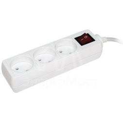 Удлинитель 3х3м без заземл. 10А IP20 УЗК с выкл. ПВС 2х0.75 IEK WYP10-06-03-03-K-N