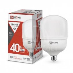 Лампа светодиодная LED-HP-PRO 40Вт 230В 4000К E27 3600лм с адаптером IN HOME 4690612031095