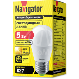 Лампа светодиодная 94 477 NLL-P-G45-5-230-2.7K-E27 5Вт шар 2700К тепл. бел. E27 330лм 220-240В Navigator 94477