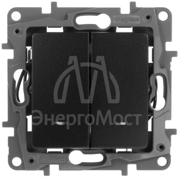 Выключатель 2-кл. СП Etika 10А IP20 250В 10AX с подсветкой/индикацией авт. зажимы механизм антрацит Leg 672604