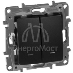 Выключатель 2-кл. СП Etika 10А IP20 250В 10AX с подсветкой/индикацией авт. зажимы механизм антрацит Leg 672604