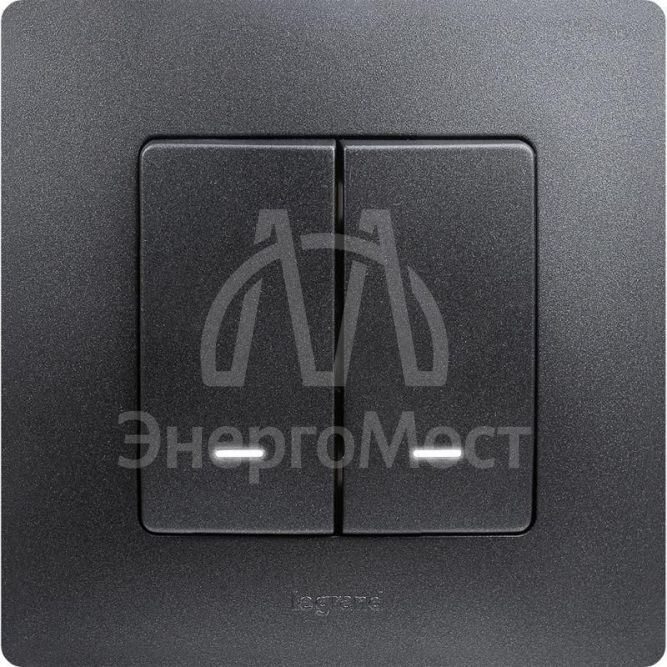 Выключатель 2-кл. СП Etika 10А IP20 250В 10AX с подсветкой/индикацией авт. зажимы механизм антрацит Leg 672604