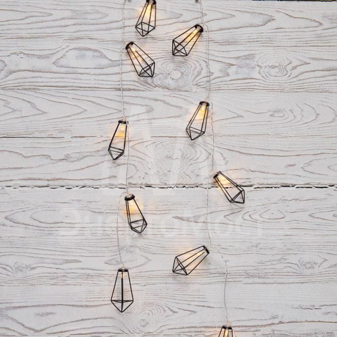 Гирлянда светодиодная &amp;quot;Кристаллы черные&amp;quot; 1.5м 10LED тепл. бел. 0.1Вт IP20 провод ПВХ прозр. элементы питания 2хAA (не в компл.) Neon-Night 304-017