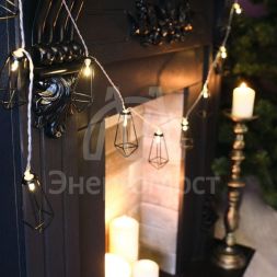 Гирлянда светодиодная &amp;quot;Кристаллы черные&amp;quot; 1.5м 10LED тепл. бел. 0.1Вт IP20 провод ПВХ прозр. элементы питания 2хAA (не в компл.) Neon-Night 304-017