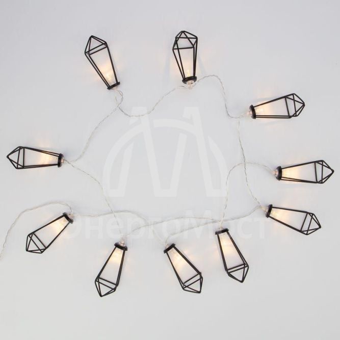 Гирлянда светодиодная &amp;quot;Кристаллы черные&amp;quot; 1.5м 10LED тепл. бел. 0.1Вт IP20 провод ПВХ прозр. элементы питания 2хAA (не в компл.) Neon-Night 304-017