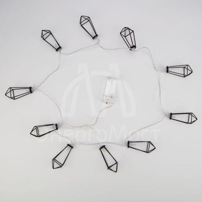 Гирлянда светодиодная &amp;quot;Кристаллы черные&amp;quot; 1.5м 10LED тепл. бел. 0.1Вт IP20 провод ПВХ прозр. элементы питания 2хAA (не в компл.) Neon-Night 304-017