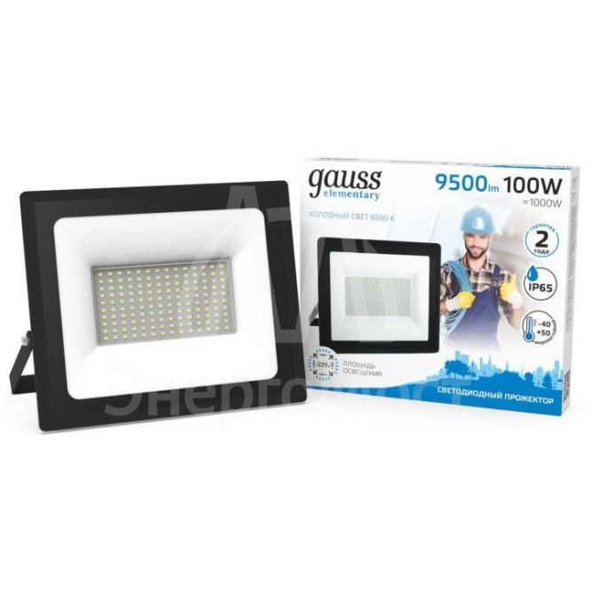 Прожектор светодиодный Elementary LED 100Вт IP65 6500К черн. Gauss 613100100