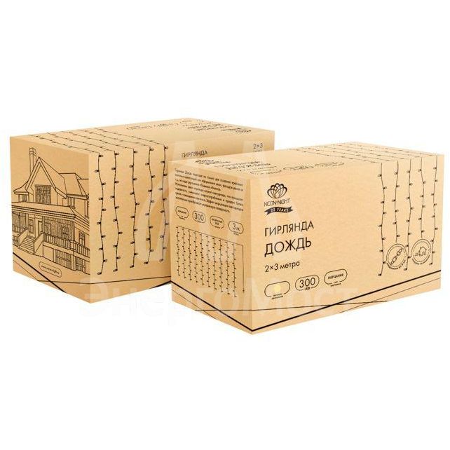 Гирлянда &amp;quot;Дождь&amp;quot; светодиодный 2х3м эффект мерцания прозр. провод IP44 230В диоды теплые бел. 300 LED Neon-Night 235-556