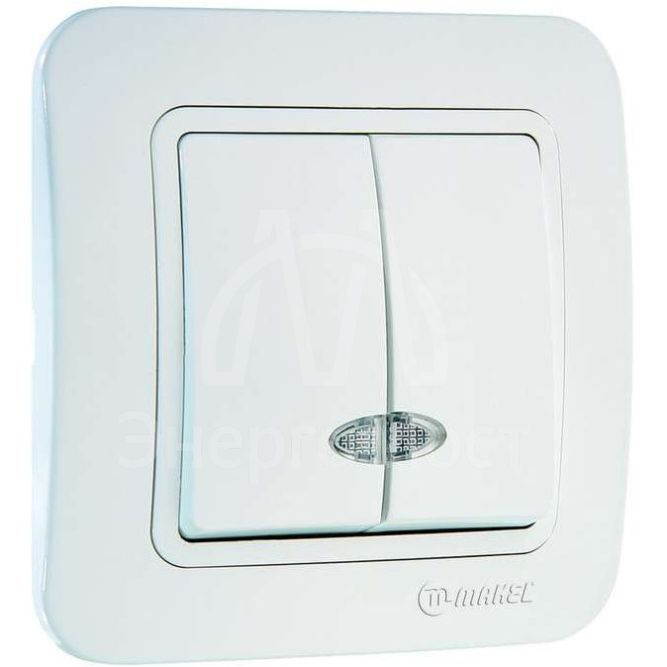 Выключатель 2-кл. СП Lillium 10А IP20 с подсветкой бел./бел. Makel 70023
