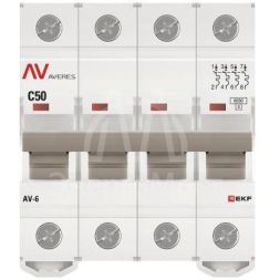 Выключатель автоматический модульный 4п C 50А 6кА AV-6 AVERES EKF mcb6-4-50C-av