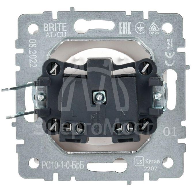 Розетка BRITE РС10-1-0-БрБ 10А без заземл. без защ. шторок бел. IEK BR-R10-10-K01