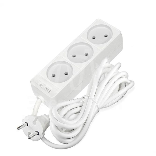 Удлинитель 3х3м без заземл. 10А IP20 2.2кВт ПВС 2х0.75 бел. DOMTOK 2371