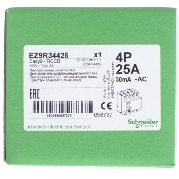 Выключатель дифференциального тока (УЗО) 4п 25А 30мА тип AC EASY9 SchE EZ9R34425
