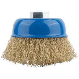 Корщетка тип "чашка" гайка М14 стальная латунированная волнистая проволока 75мм MOS 38942М