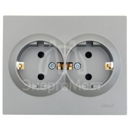 Розетка 2-м СП VESNA с заземл. со шторками ПБТ платина LEZARD 742-3500-178B