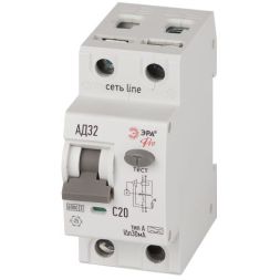 Выключатель автоматический дифференциального тока 2п (1P+N) C 20А 30мА тип A 6кА АД-32 электрон. PRO D326E2C20A30 Эра Б0059196