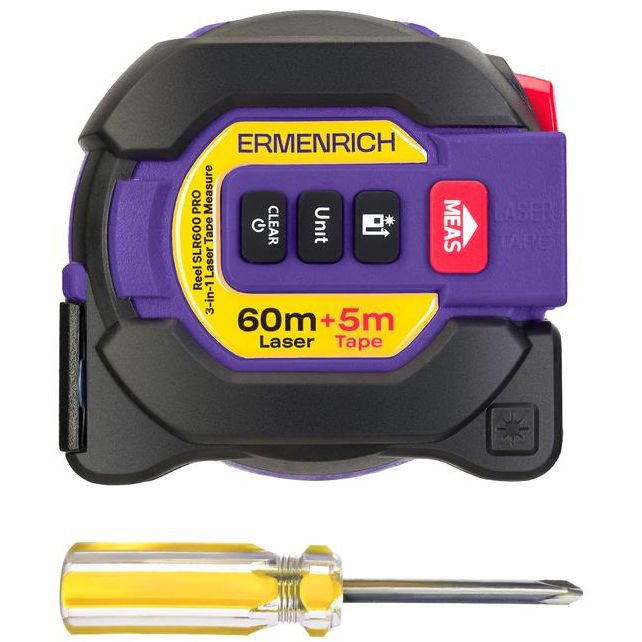 Рулетка с лазерным дальномером ("3 в 1") Reel SLR600 PRO Ermenrich 86175