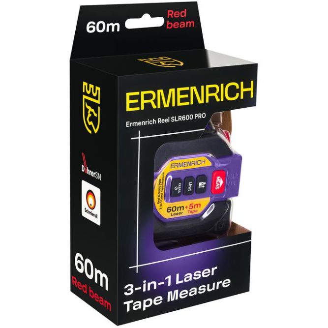 Рулетка с лазерным дальномером ("3 в 1") Reel SLR600 PRO Ermenrich 86175