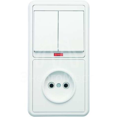 Блок БКВР-213 Бэлла (2-кл. выкл. с инд. + розетка) бел. Кунцево 5829