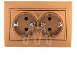 Розетка 2-м СП Мира керам. с заземл. метал. зол. LEZARD 701-1313-127