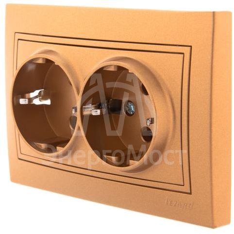 Розетка 2-м СП Мира керам. с заземл. метал. зол. LEZARD 701-1313-127