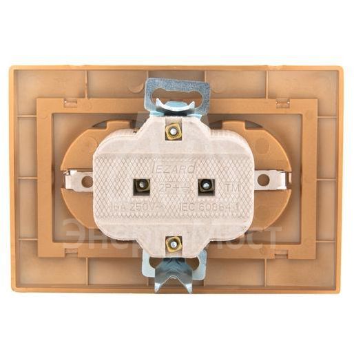 Розетка 2-м СП Мира керам. с заземл. метал. зол. LEZARD 701-1313-127