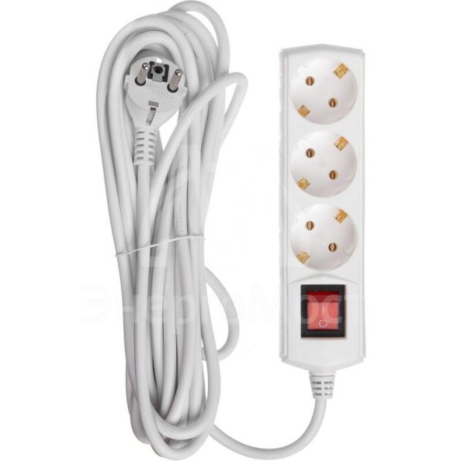 Удлинитель 3х5м с заземл. 16А IP20 У03К с выкл. ПВС 3х1 IEK WYP10-16-03-05-ZK-N