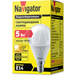 Лампа светодиодная 94 476 NLL-P-G45-5-230-2.7K-E14 5Вт шар 2700К тепл. бел. E14 330лм 220-240В Navigator 94476