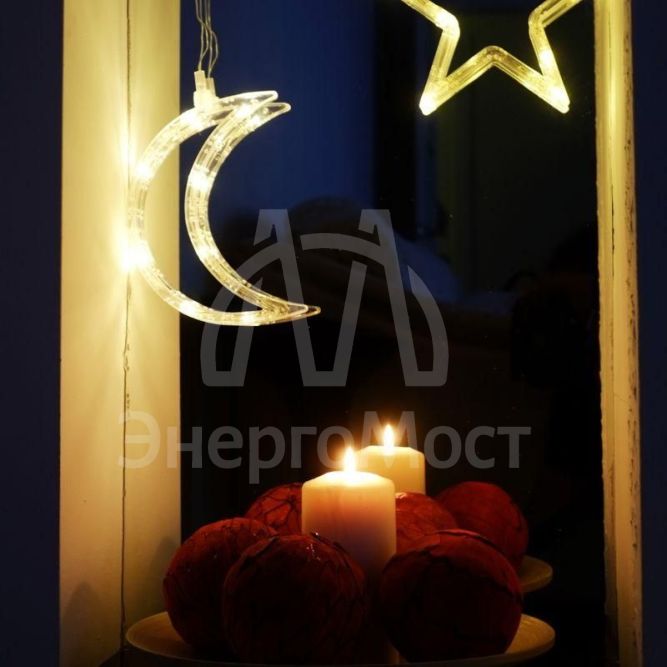 Фигура светодиод. &amp;quot;Месяц&amp;quot; на присоске (батарейки 3хААА в компл.) 8LED 185х145х10мм тепло-бел. 1Вт 4.5В IP20 NEON-NIGHT 501-014