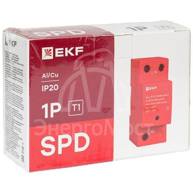Устройство защиты от импульсных перенапряжений класс 1 Iimp 25кА (10/350мкс) 1P EKF spd-t1-1p