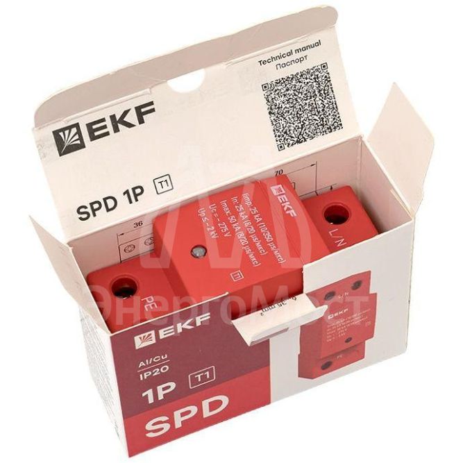 Устройство защиты от импульсных перенапряжений класс 1 Iimp 25кА (10/350мкс) 1P EKF spd-t1-1p