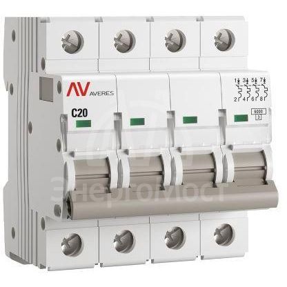 Выключатель автоматический модульный 4п C 20А 6кА AV-6 AVERES EKF mcb6-4-20C-av