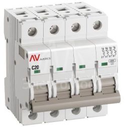 Выключатель автоматический модульный 4п C 20А 6кА AV-6 AVERES EKF mcb6-4-20C-av