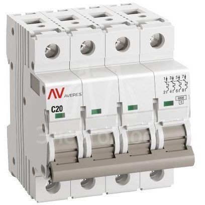 Выключатель автоматический модульный 4п C 20А 6кА AV-6 AVERES EKF mcb6-4-20C-av