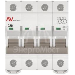 Выключатель автоматический модульный 4п C 20А 6кА AV-6 AVERES EKF mcb6-4-20C-av
