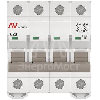 Выключатель автоматический модульный 4п C 20А 6кА AV-6 AVERES EKF mcb6-4-20C-av