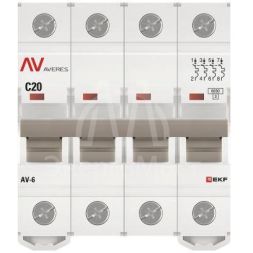 Выключатель автоматический модульный 4п C 20А 6кА AV-6 AVERES EKF mcb6-4-20C-av