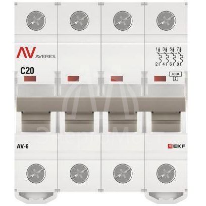 Выключатель автоматический модульный 4п C 20А 6кА AV-6 AVERES EKF mcb6-4-20C-av