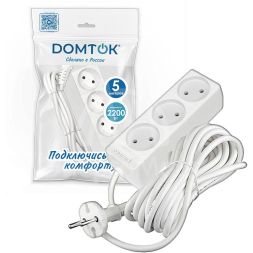 Удлинитель 3х5м без заземл. 10А IP20 2.2кВт ПВС 2х0.75 бел. DOMTOK 2372