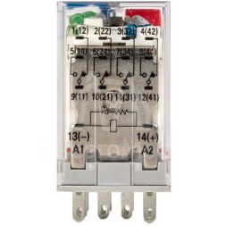 Реле промежуточное RPAt 22/4 5А 24В DC с кнопкой и мех. индикацией AVERES EKF rpat-22-4-24DC
