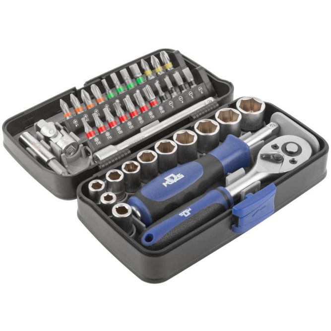 Мини-набор инструмента (биты; головки; вороток; удлинитель) 38шт пластиковый кейс MOS 65000М