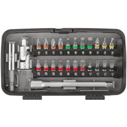 Мини-набор инструмента (биты; головки; вороток; удлинитель) 38шт пластиковый кейс MOS 65000М