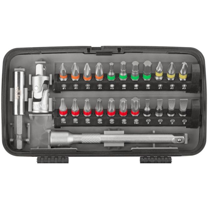 Мини-набор инструмента (биты; головки; вороток; удлинитель) 38шт пластиковый кейс MOS 65000М