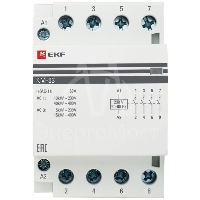 Контактор модульный КМ 63А 4NО (3 мод.) EKF km-3-63-40