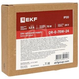 Блок питания на дин рейку 75Вт Uвх 220В AC Uвых 24В DC постоянного тока EKF DR-E-75W-24