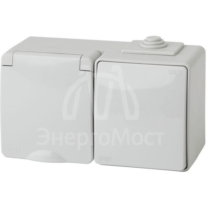 Блок розетка+выкл. ОП Эра Эксперт 11-7601-03 16А(10AX)-250В гориз. IP65 сер. ЭРА Б0035993