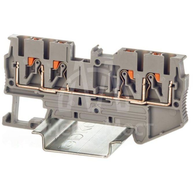 Клемма проходная зажим push-in 4 точки подключения 2.5кв.мм сер. DKC VPR-2.5-QUATTRO-GY