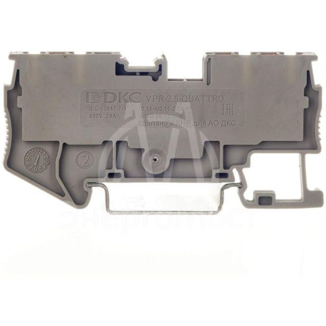 Клемма проходная зажим push-in 4 точки подключения 2.5кв.мм сер. DKC VPR-2.5-QUATTRO-GY