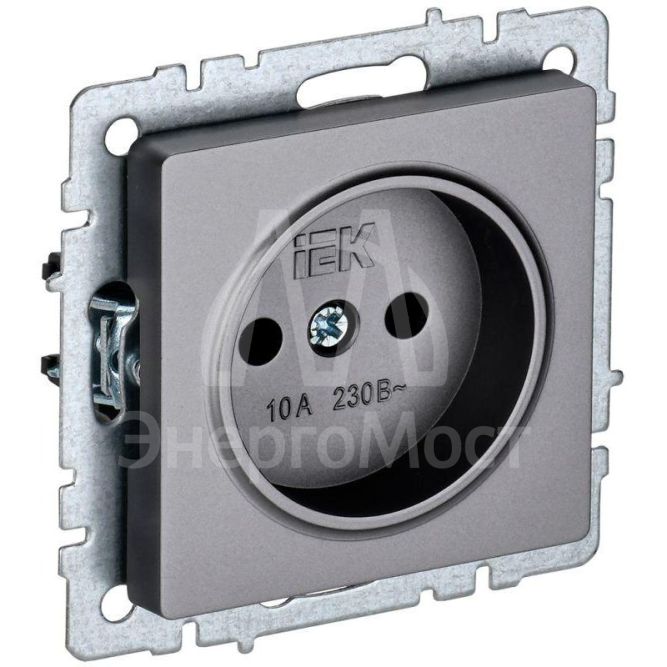Розетка 1-м СП BRITE РС10-1-0-БрС 10А без заземл. без защ. шторок сталь IEK BR-R10-10-K46